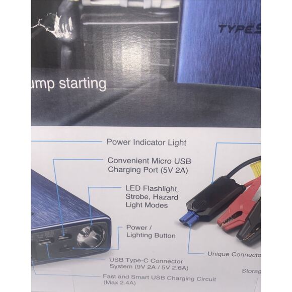 Portable Car Jump Starter Power Bank Vehicle Booster 12V Flashlight USB Charger - Picture 5 of 8